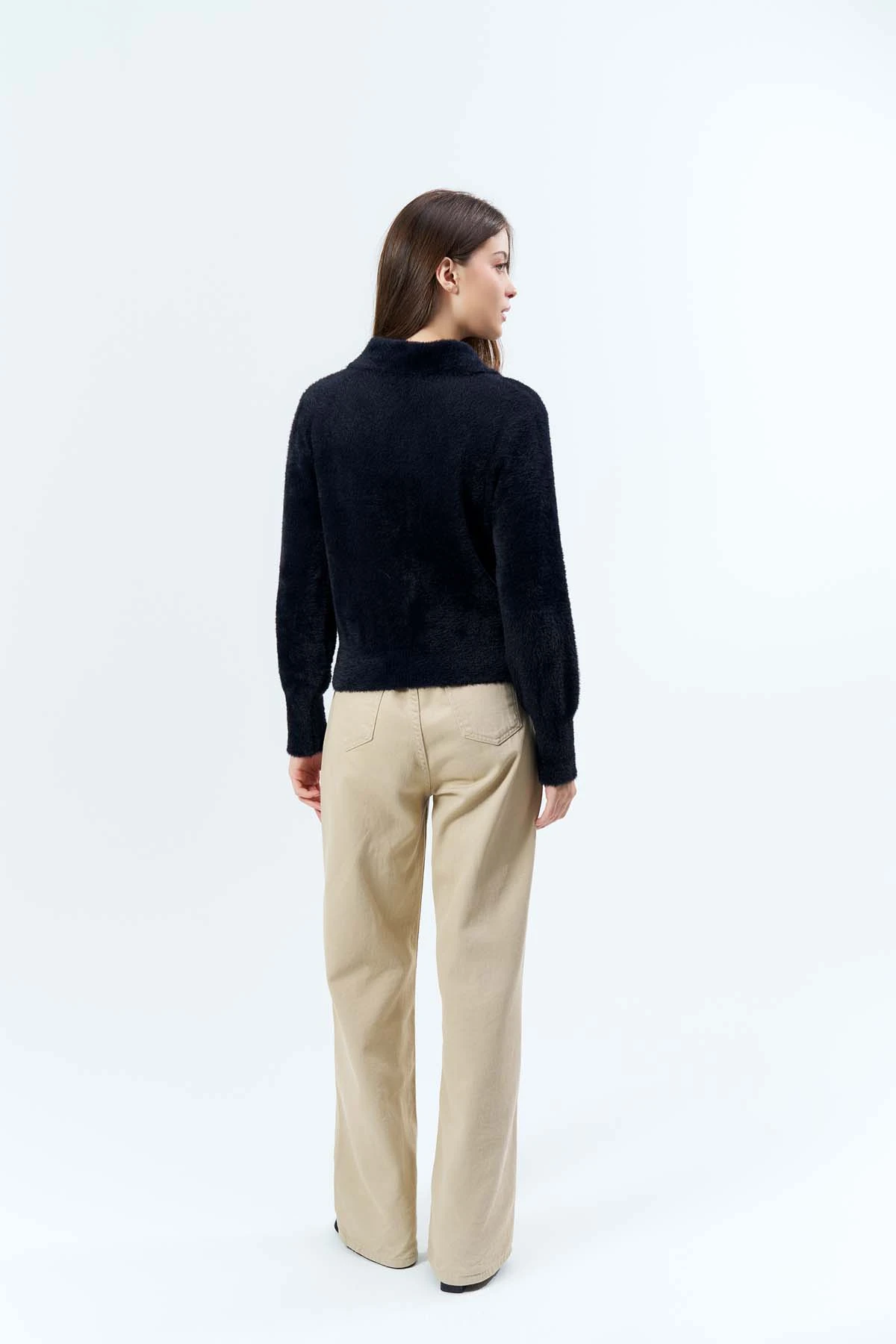 Angora Fermuarlı Gömlek Yaka Hırka