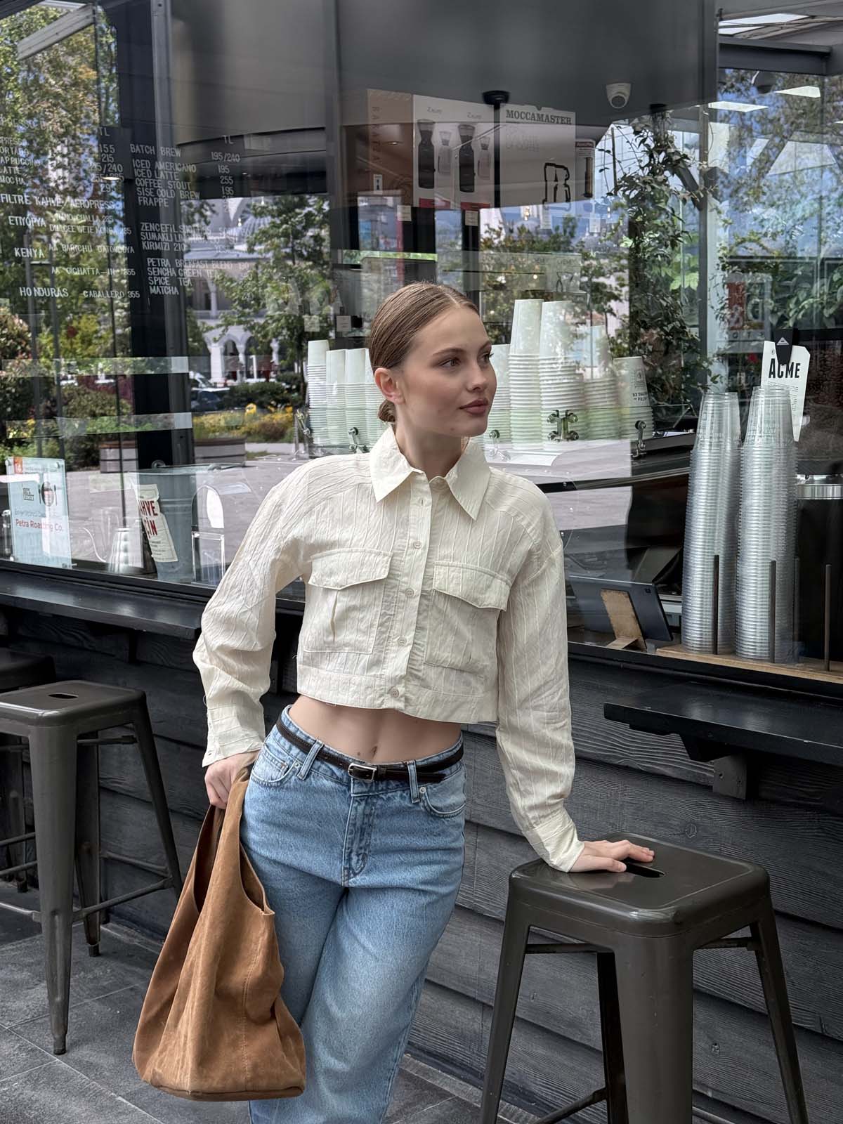 Çift Cep Detaylı  Kısa Gömlek