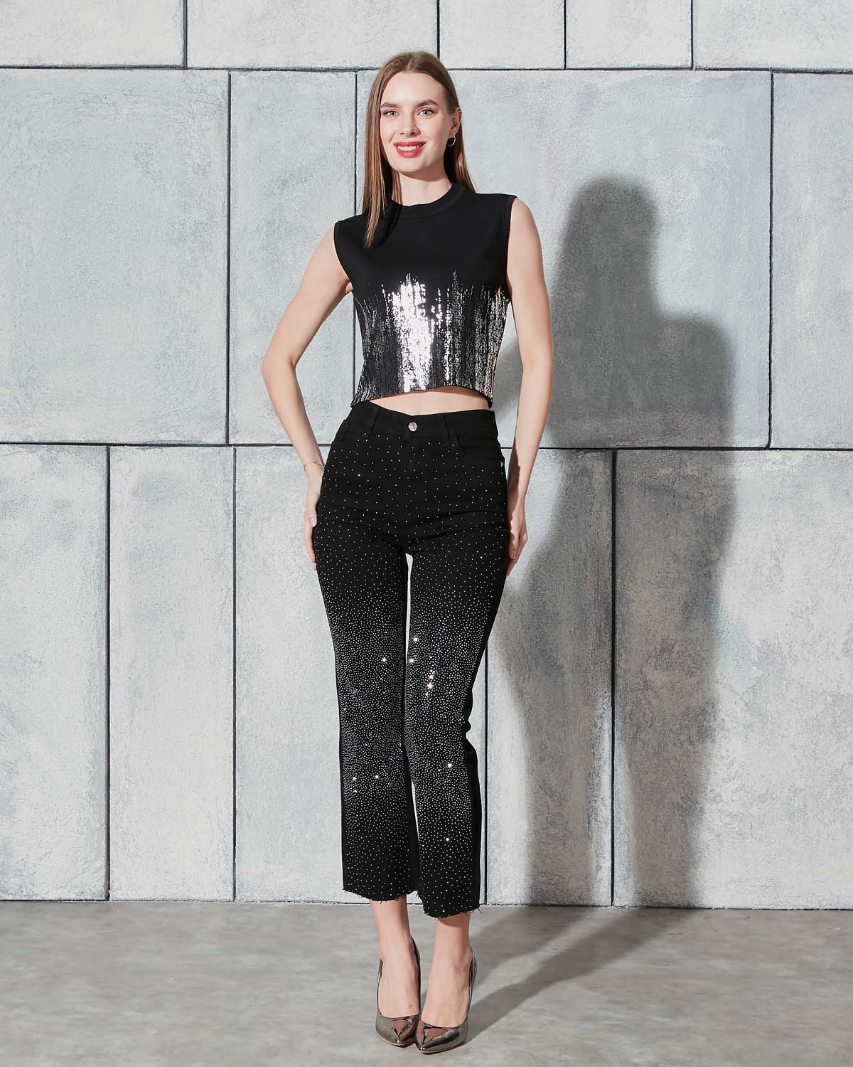 Baskılı Crop Süveter Atlet Bluz