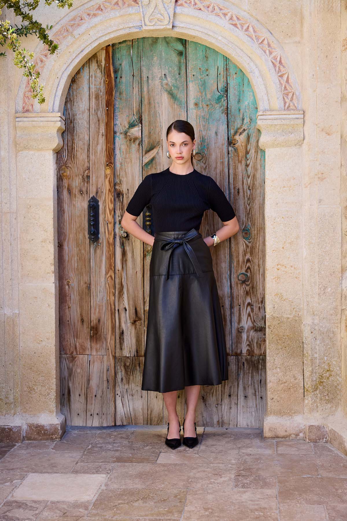 Eteği Deri Triko Elbise