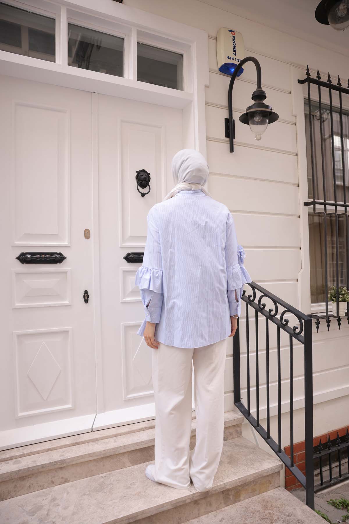 Fırfırlı Çizgili  Gömlek