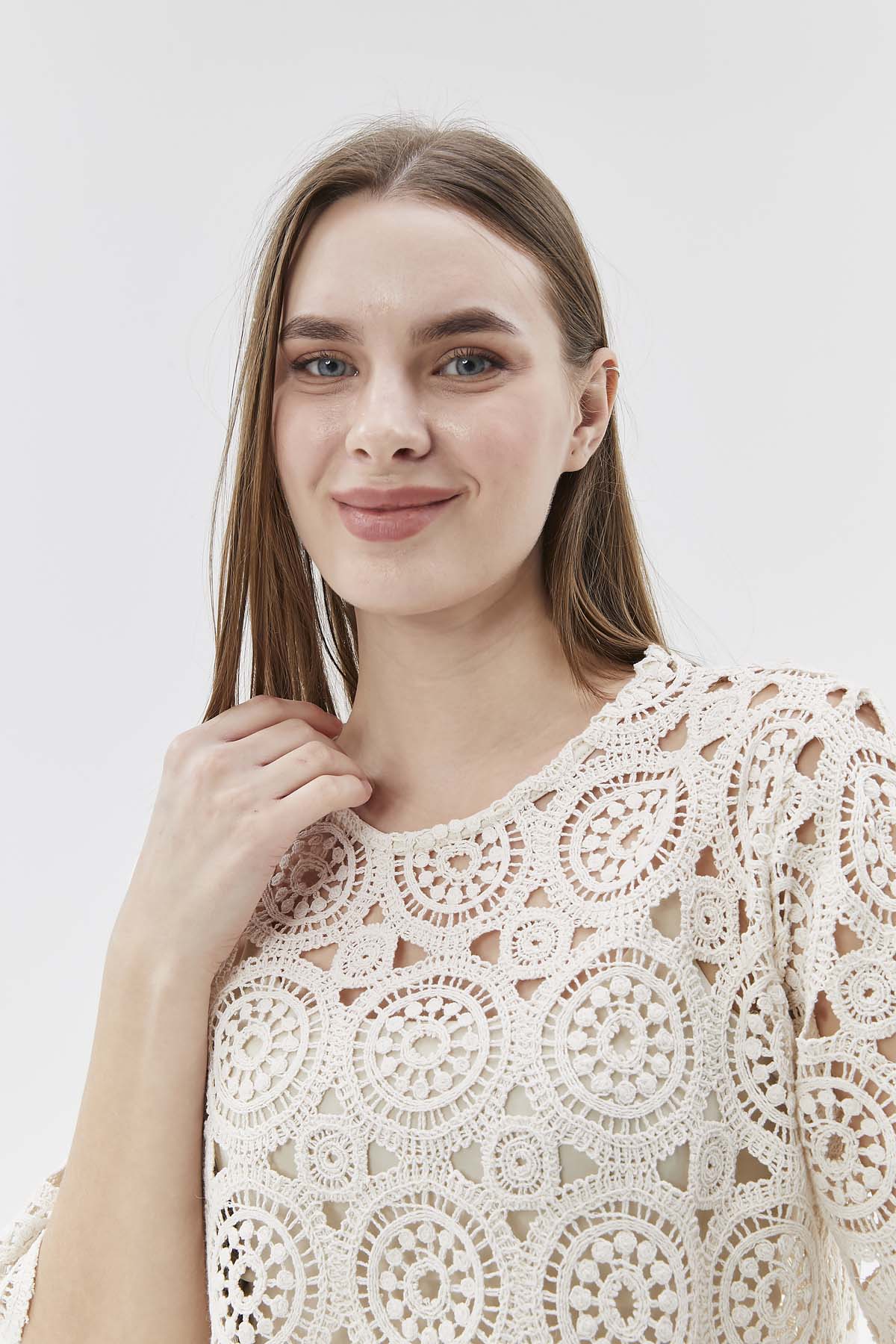 Kısa Kollu Kroket Bluz Crop Atlet