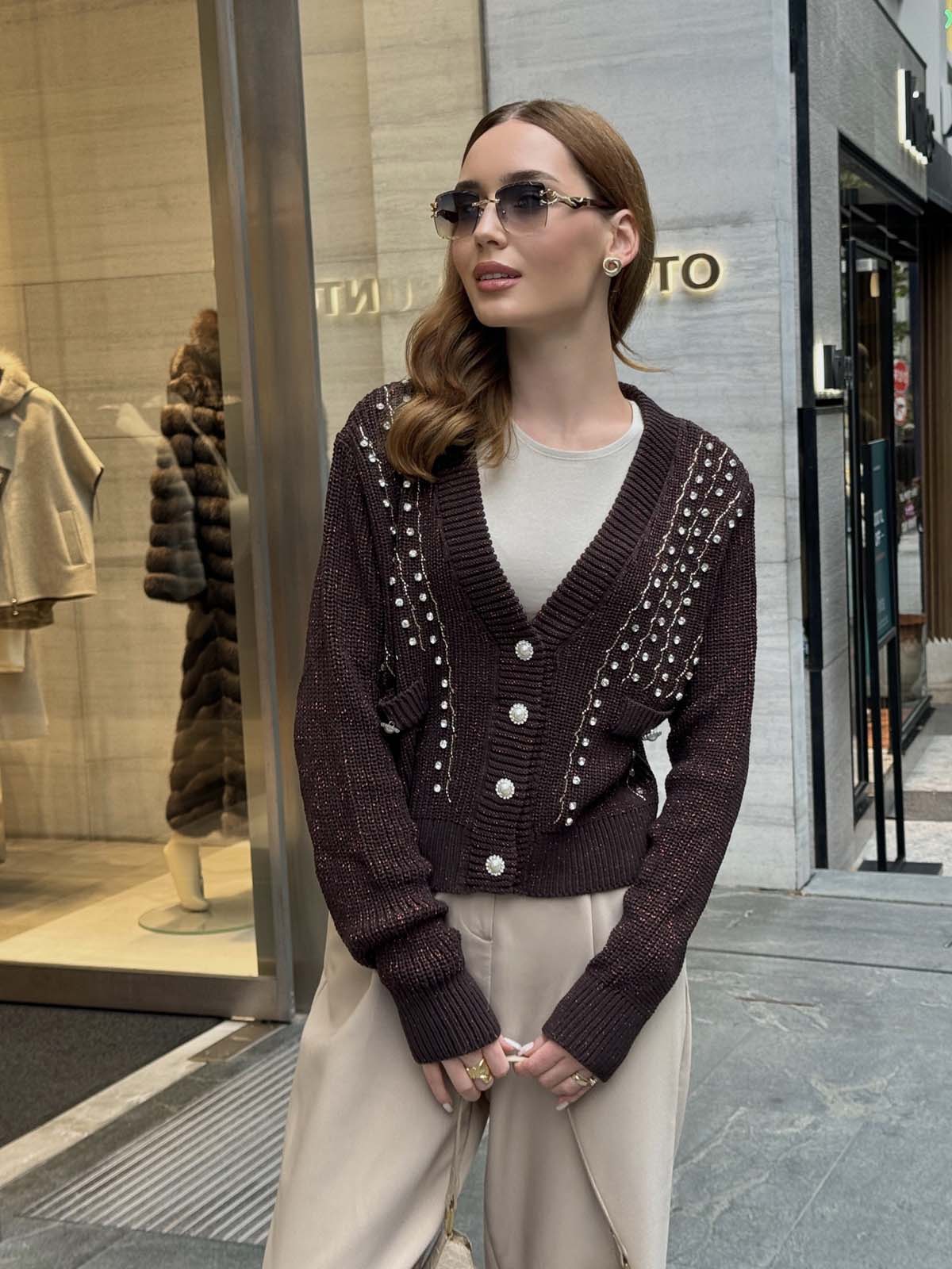 Kotonit Simli İncili Kısa Ceket