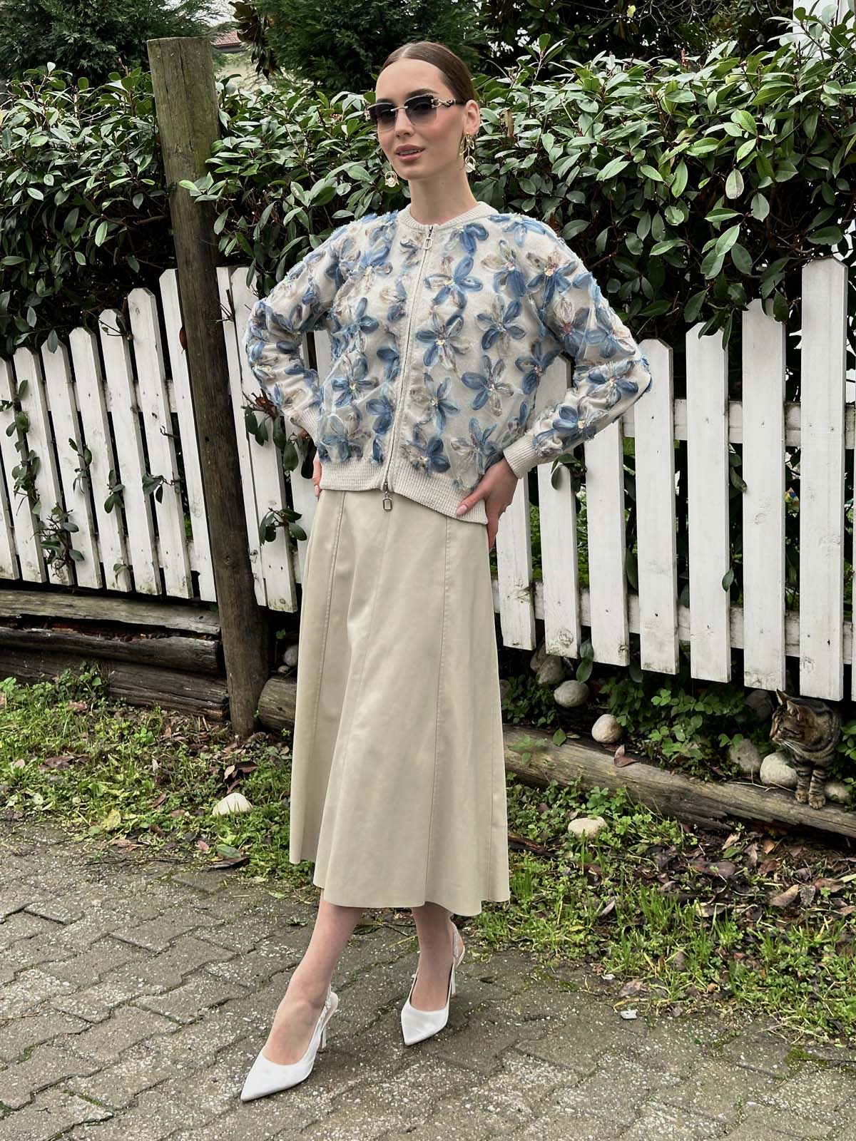 Pamuk Papatyalı Kumaşlı Fermuarlı Ceket