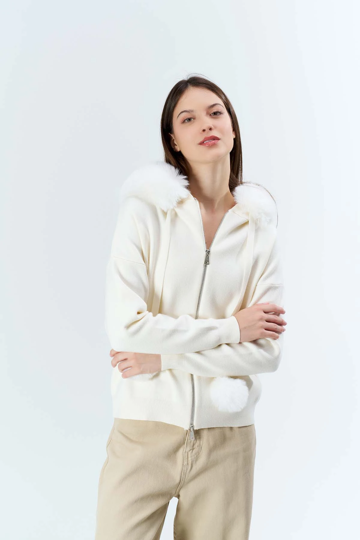 Korsman Kürklü Fermuarlı Kazak