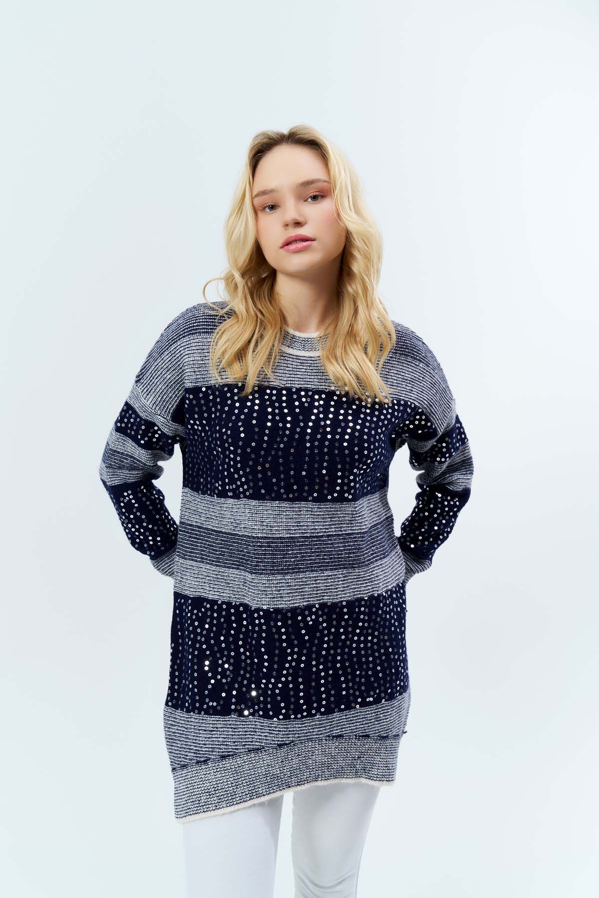 Pullu Çizgili Oversize Tunik