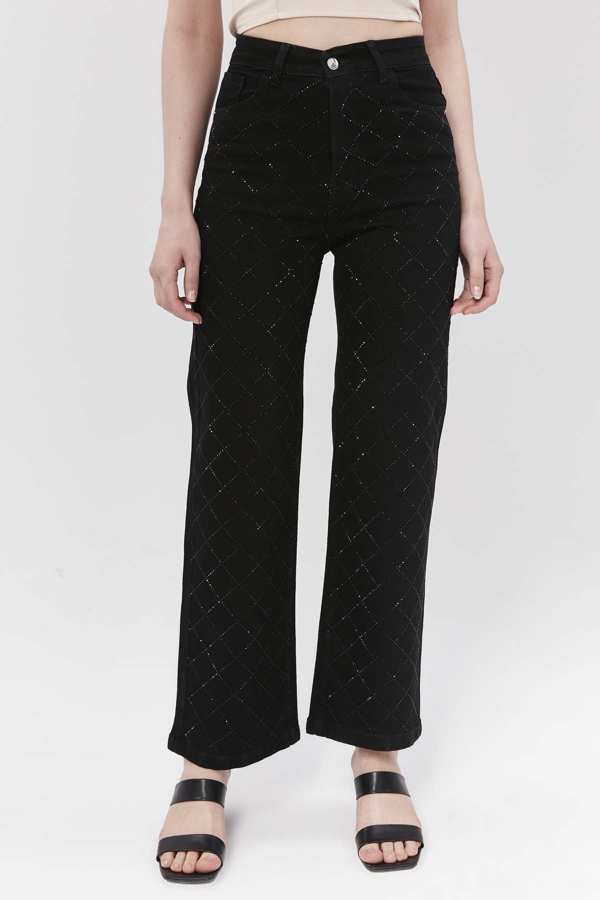 Baklava Desen  Taşlı  Salaş  Kot Pantolon