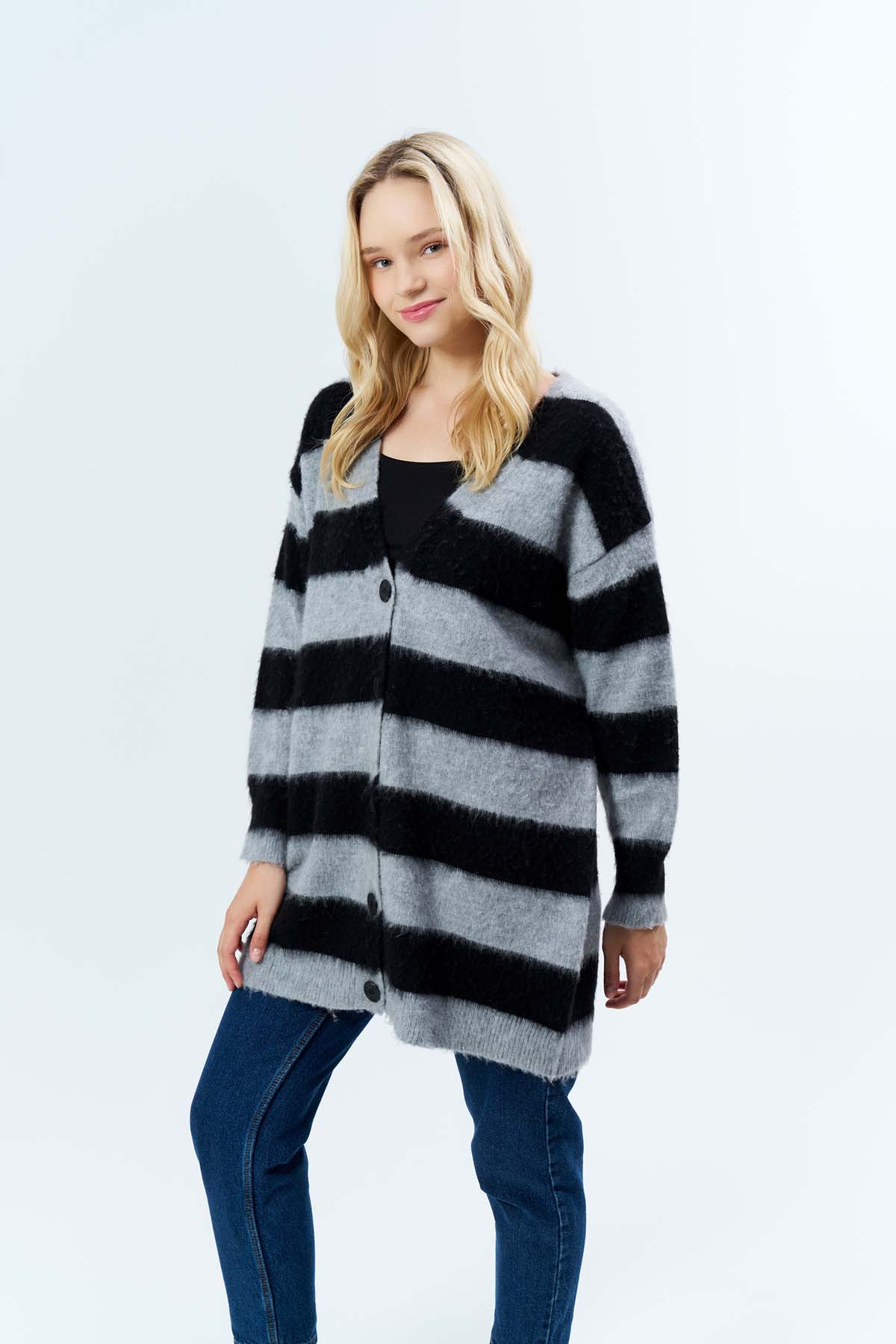 Şardonlu Çizgili Düğmeli Ceket