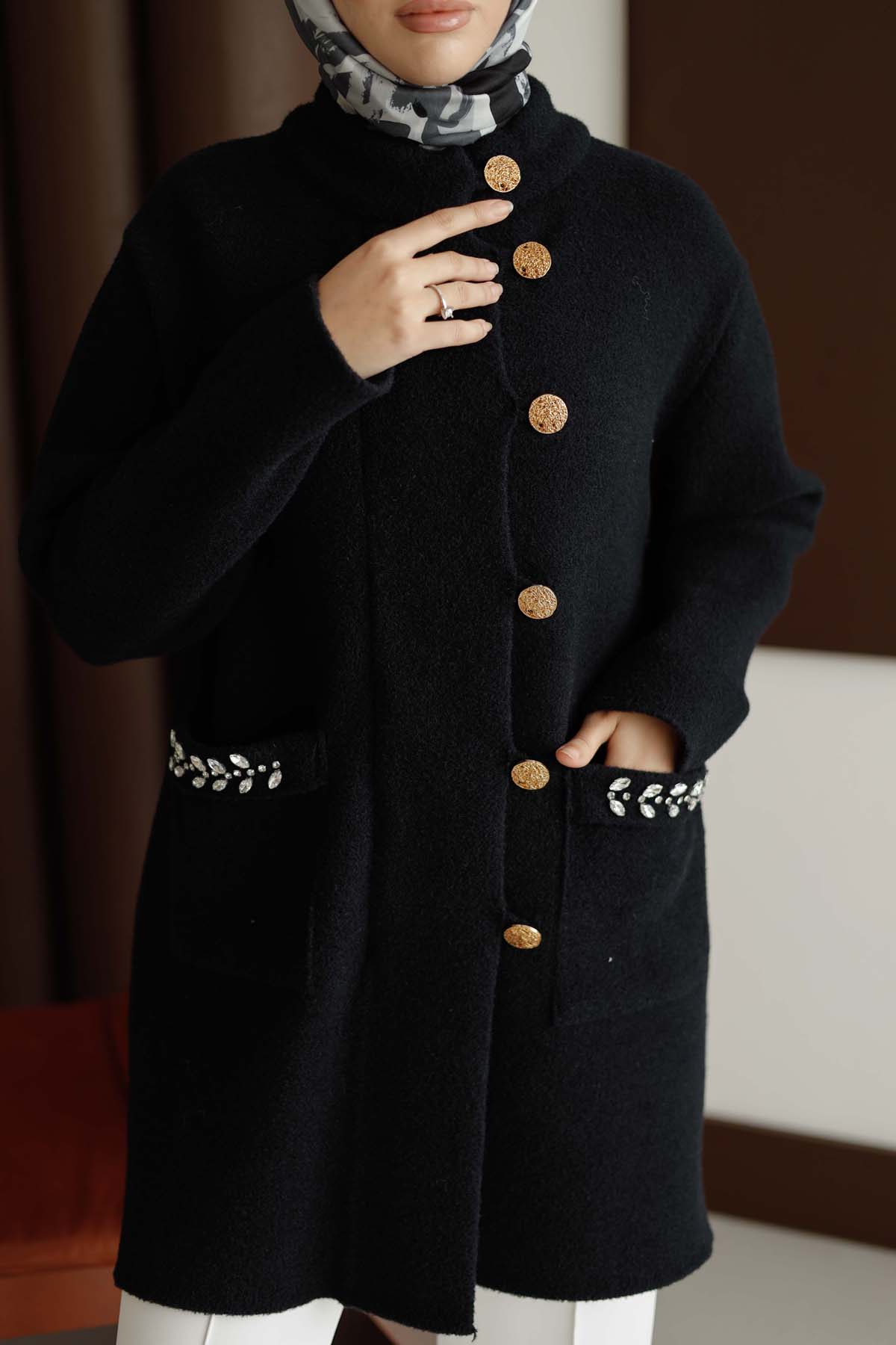 Angora Kaşe Dik Yaka Hırka