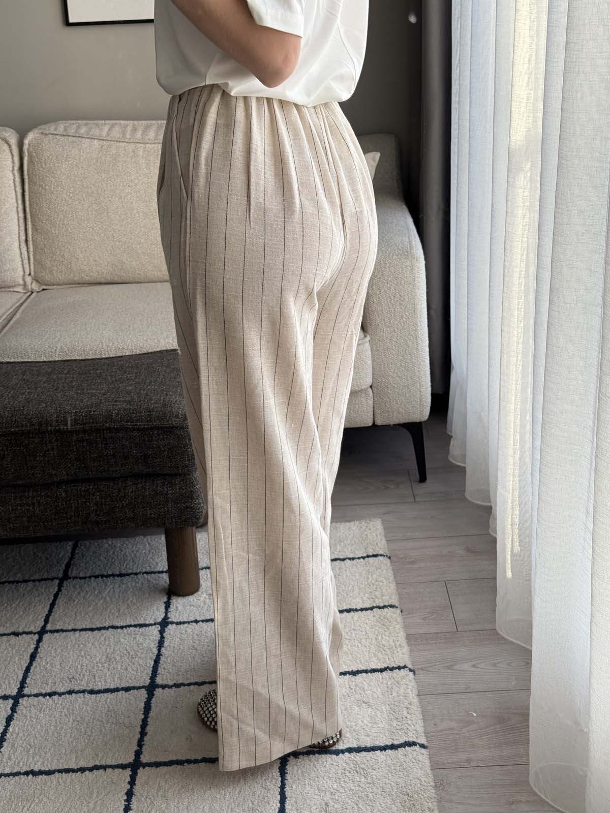 ÇİZGİLİ KETEN PANTOLON