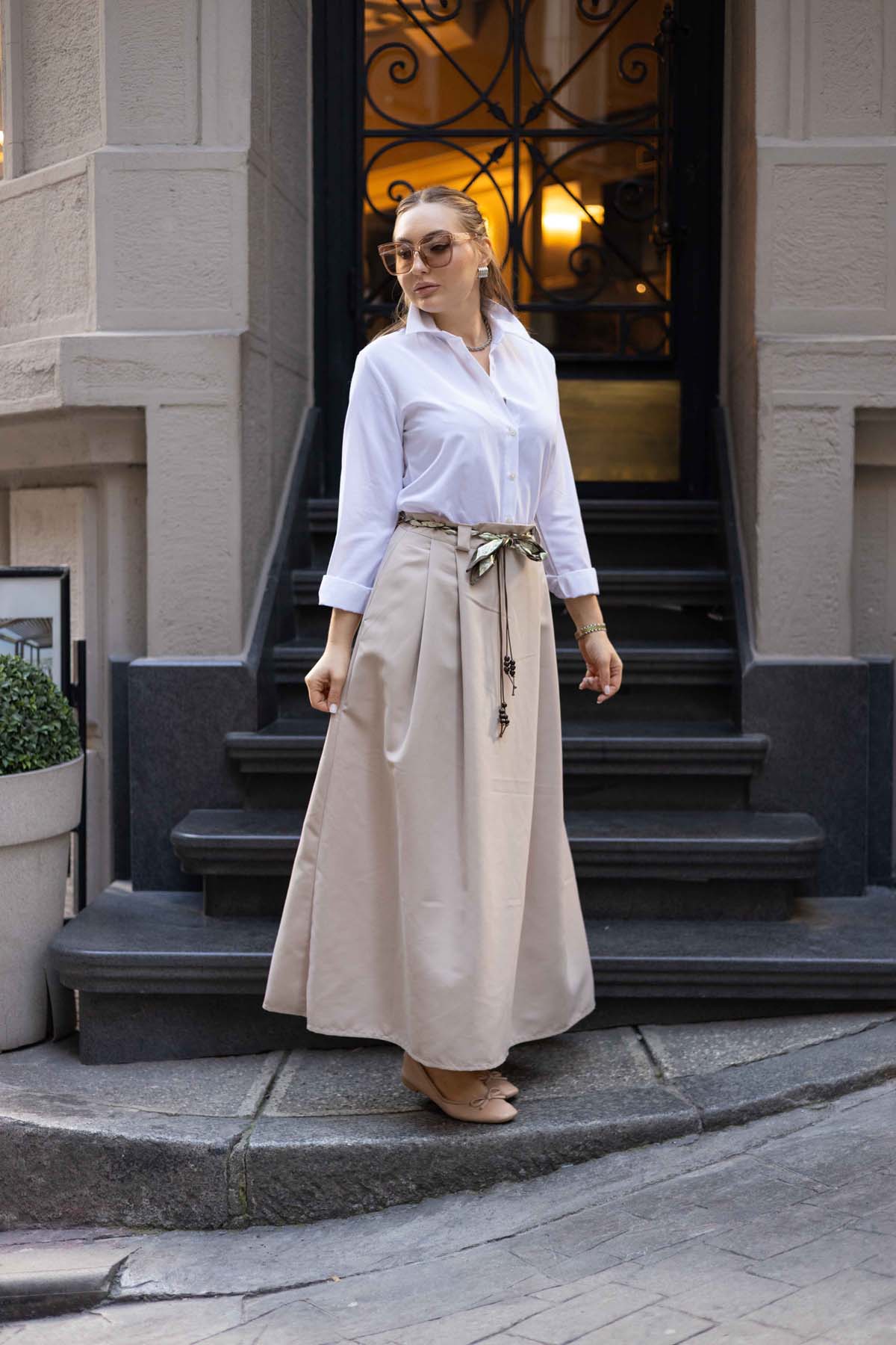 Vintage Esintili Fular Örgü Kuşak Etek