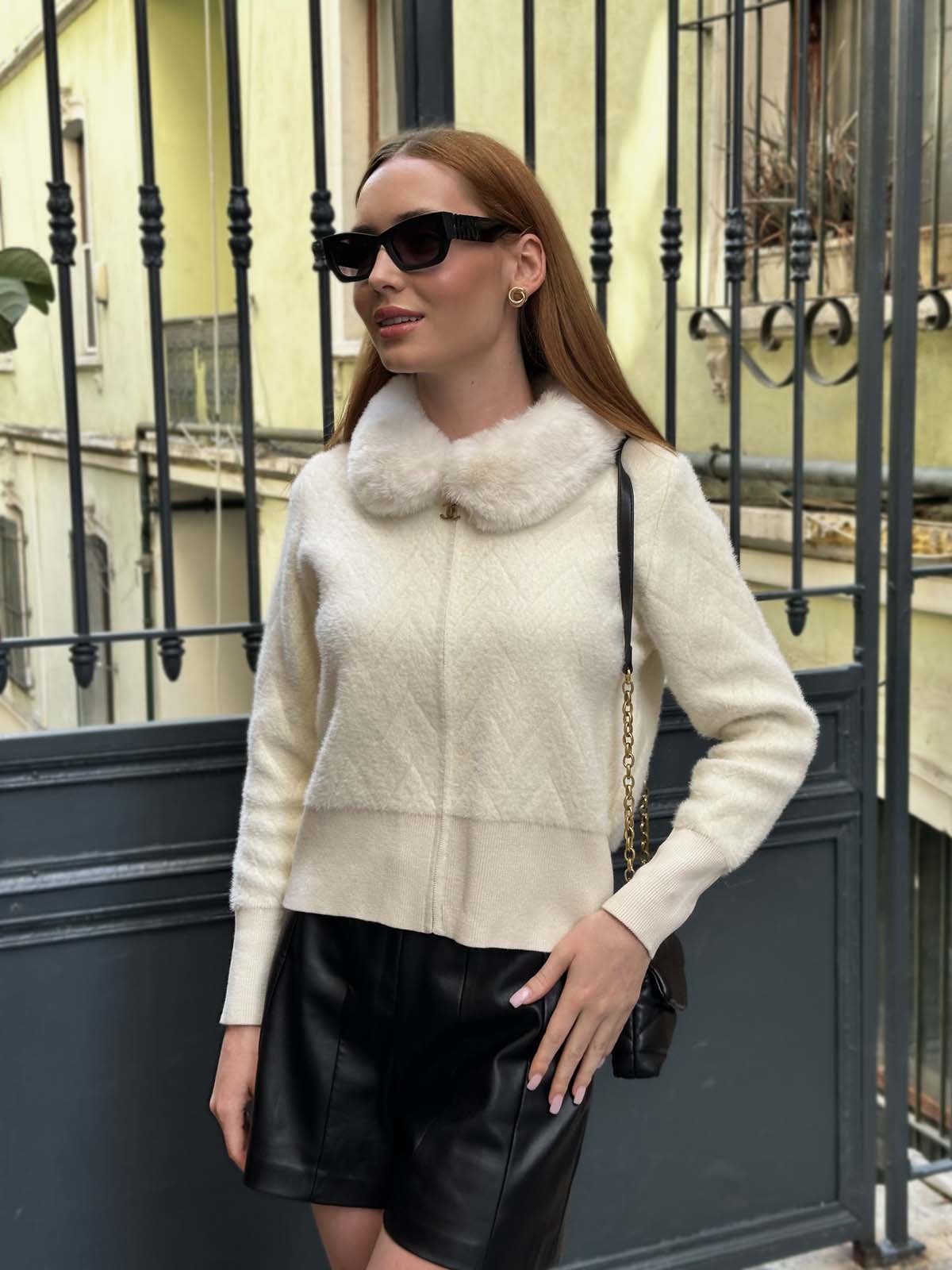 Angora Yakası Kürklü Hırka