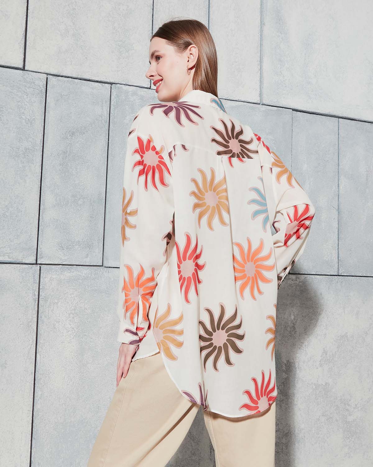 Çiçek Desen Digital Baskı Gömlek