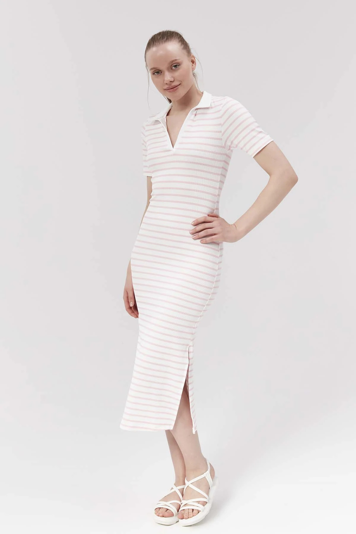 Polo Yaka  Çizgili  Elbise