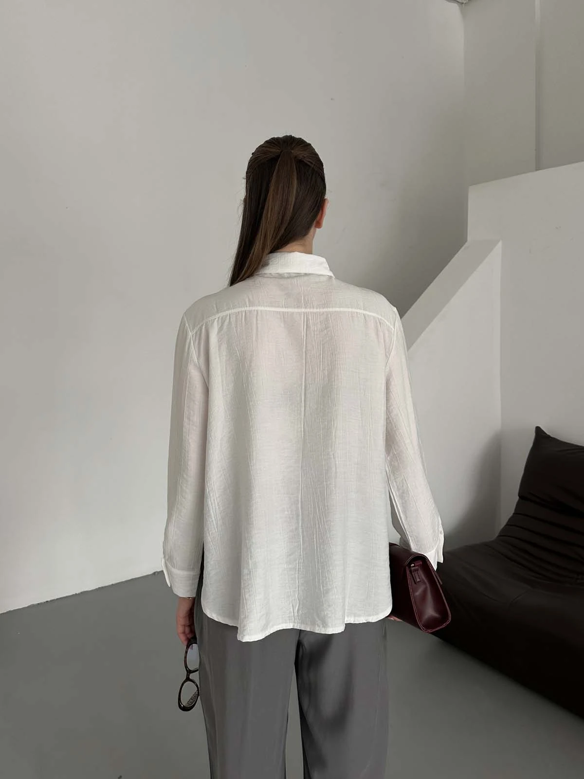 Göğüsü Çift Cep Dantelli Gömlek