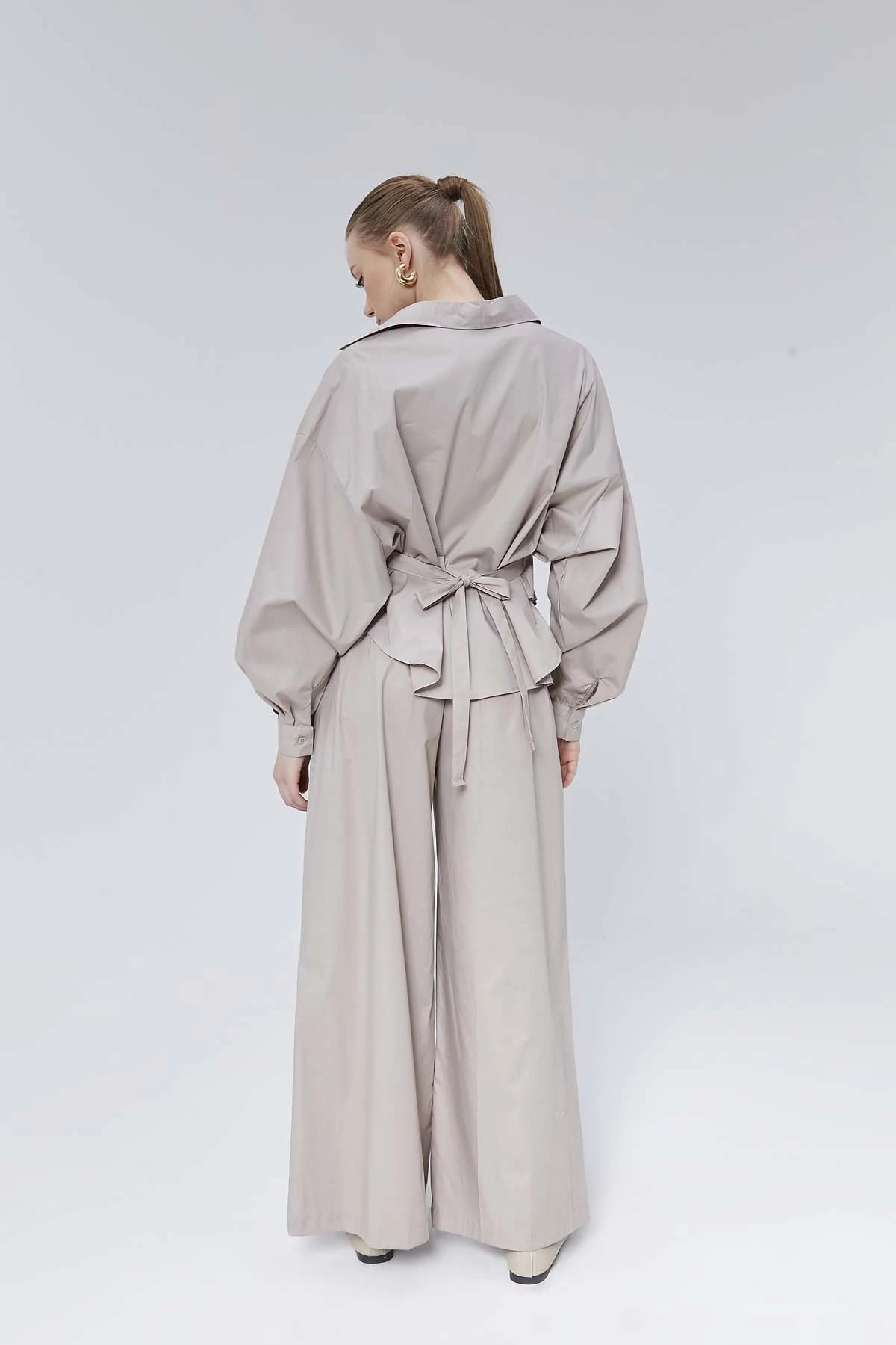 Önü Büzgülü Poplin Gömlek