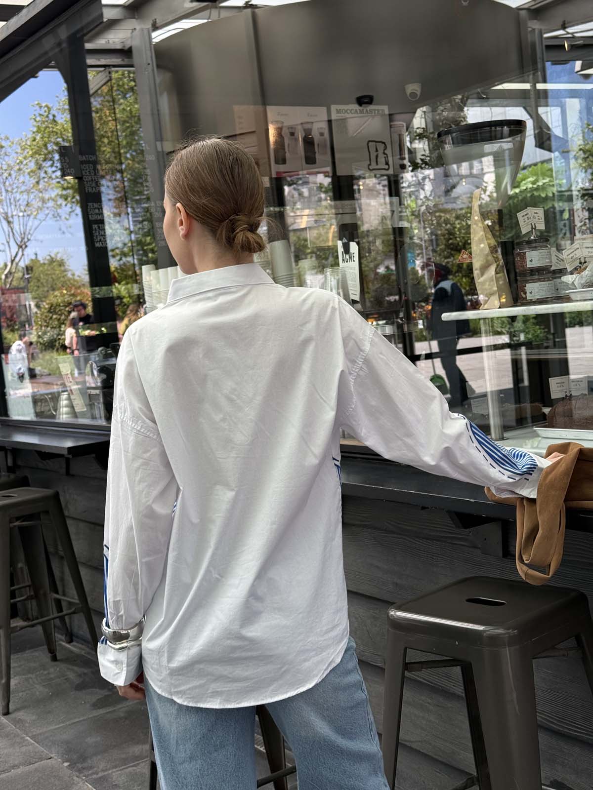 Çizgili Aplikeli Poplin Gömlek