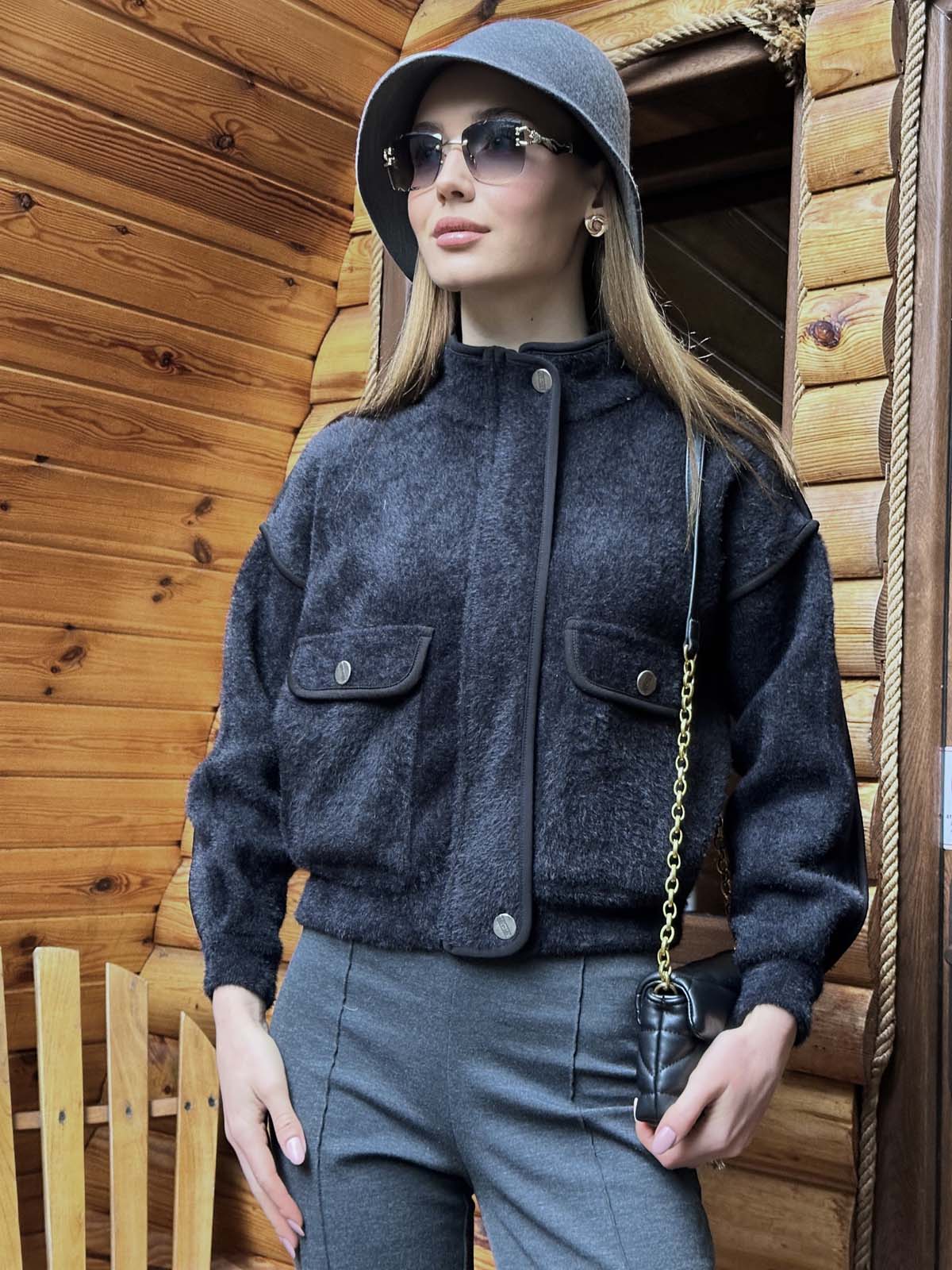 Angora Şeritli Dik Yaka Hırka