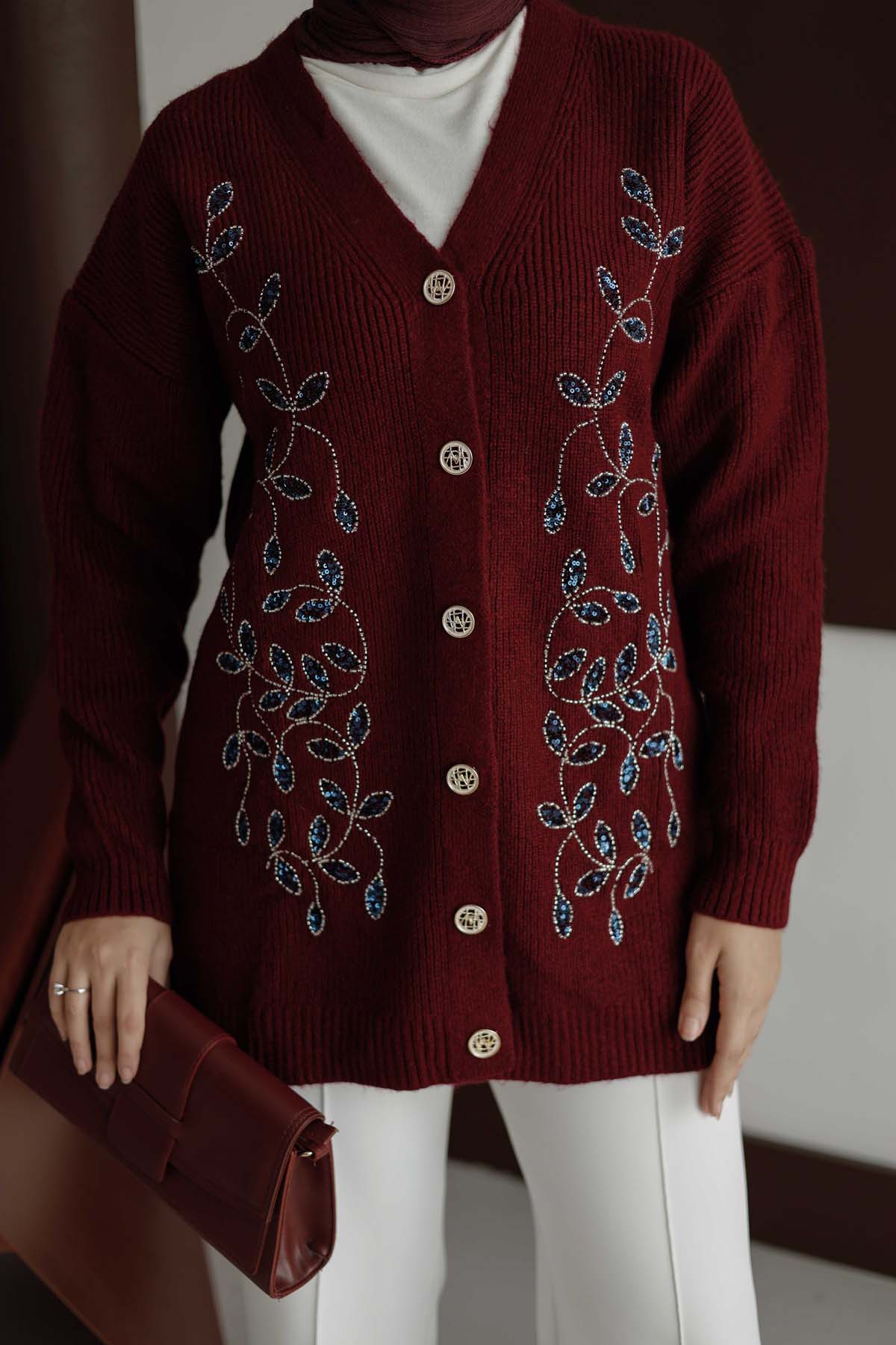 Şardonlu Boncuk Nakışlı Ceket