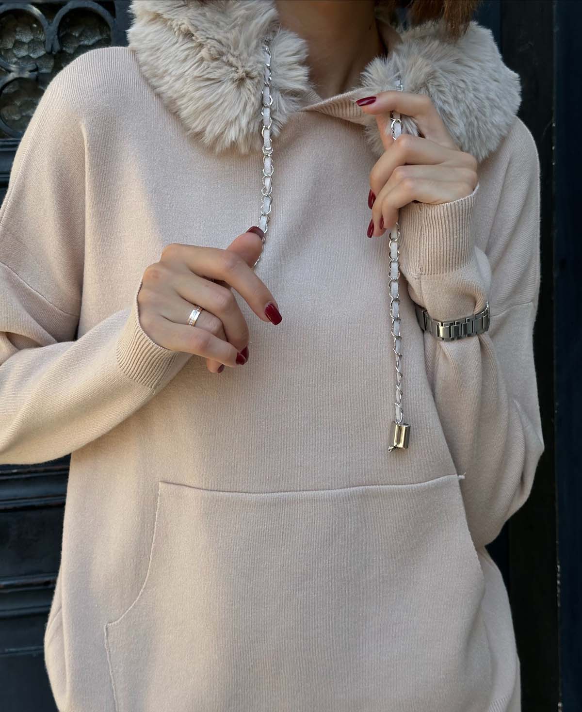 Korsman Kürklü Kanguru Cepli Kazak