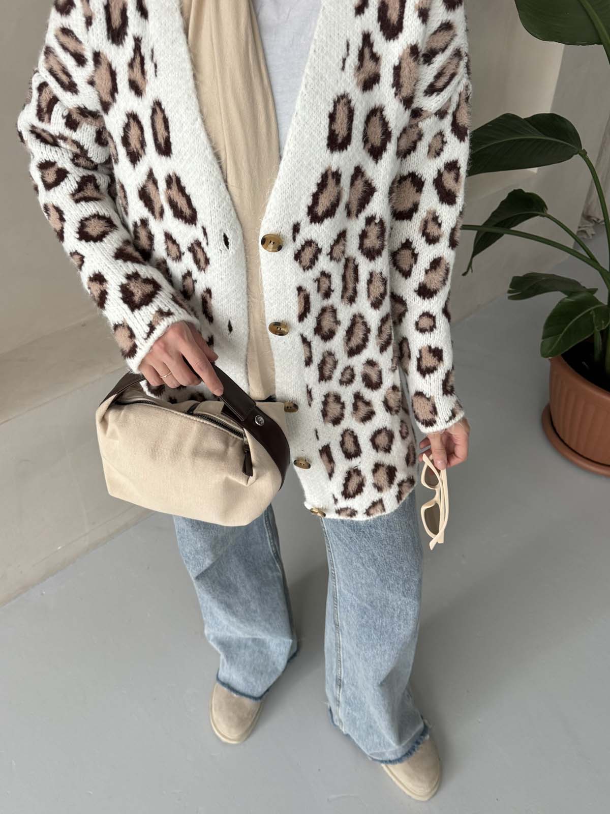 Şardon Leopar Desenli Uzun Hırka