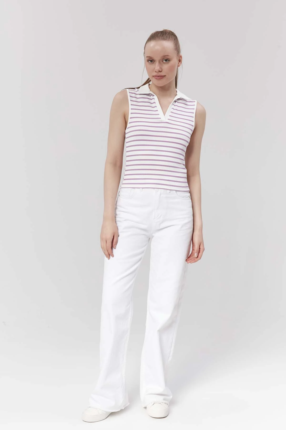 Polo  Yakalı  Çizgili  Bluz