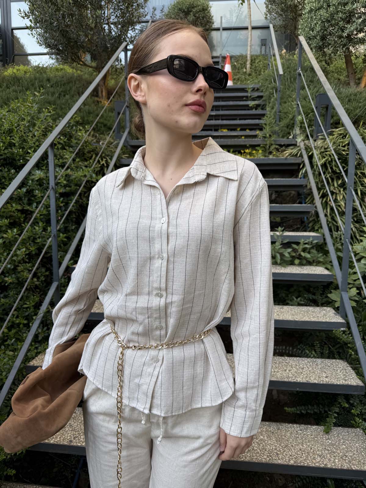 ÇİZGİLİ KETEN GÖMLEK