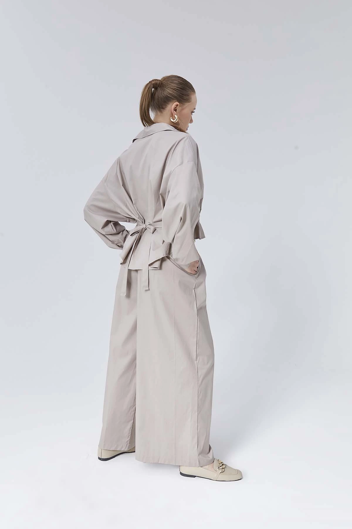 Önü Büzgülü Poplin Gömlek