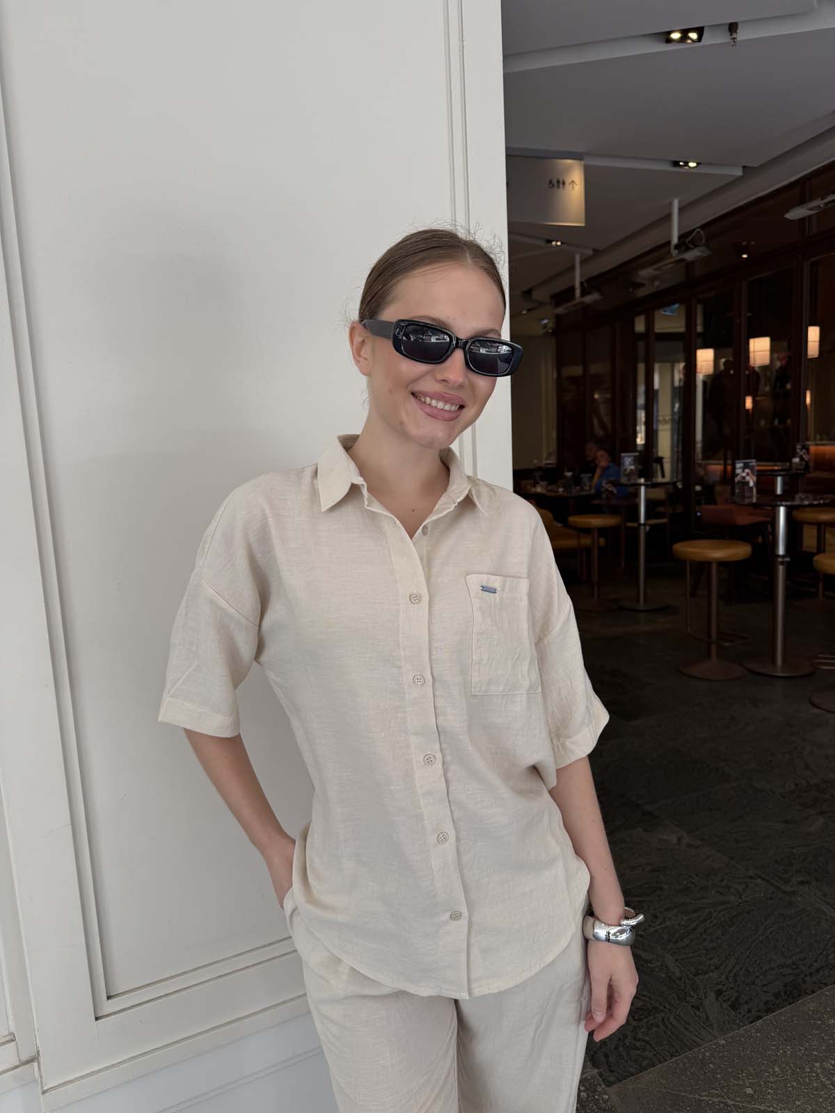 Keten Kısa Kollu Gömlek