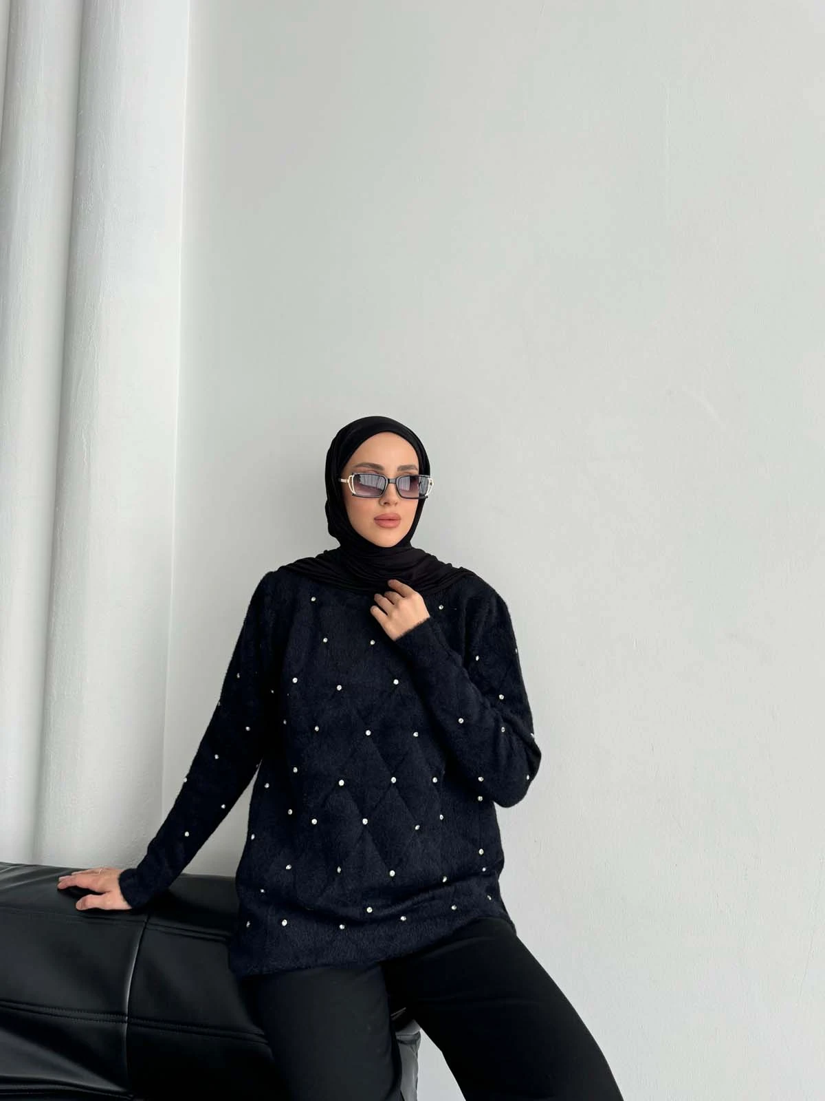 Angora Önü Taşlı Baklavalı  Bisiklet Tunik