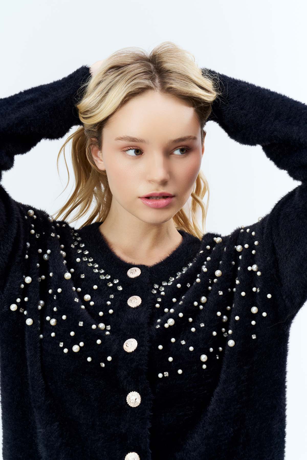 Angora İncili Uzun Ceket