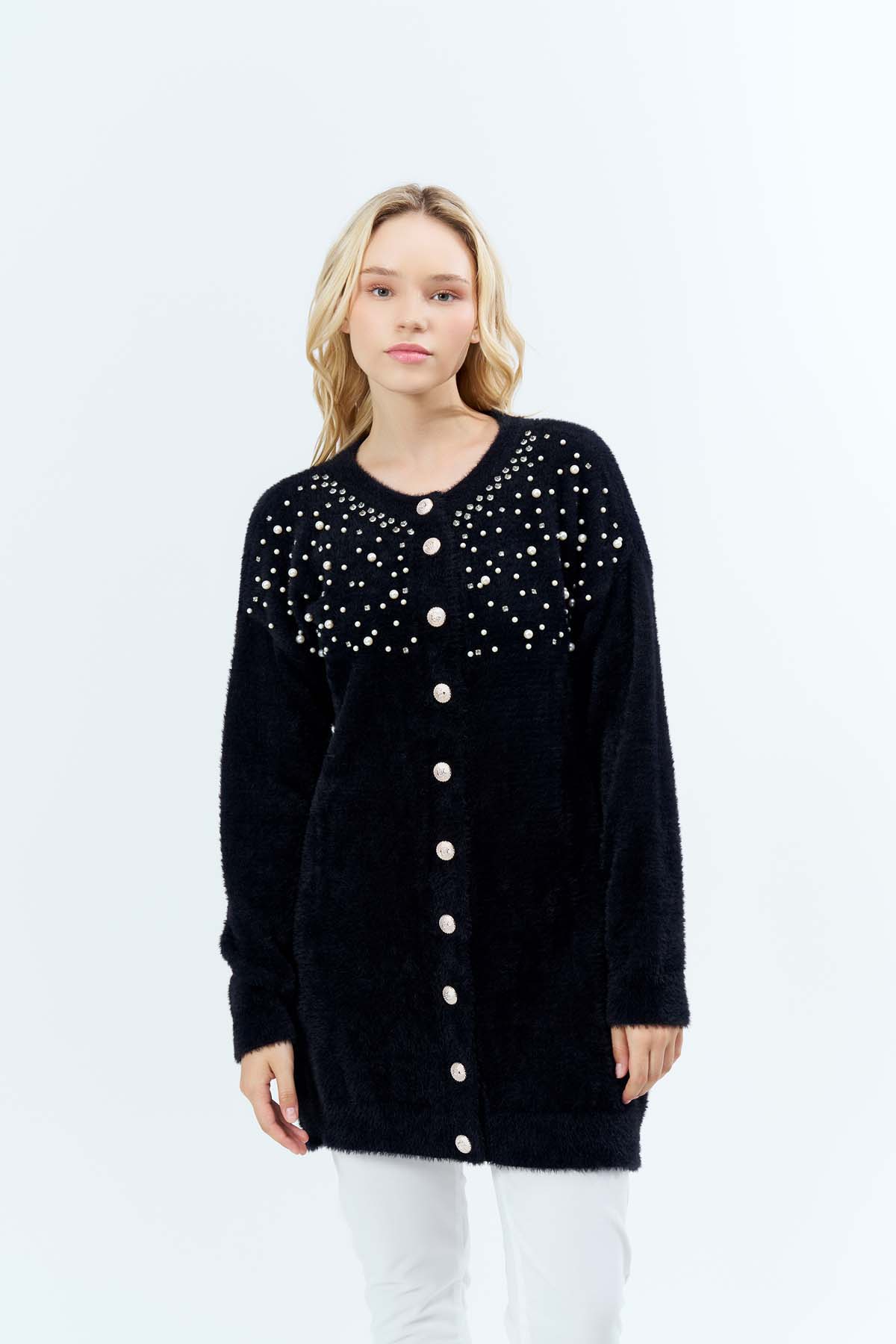 Angora İncili Uzun Ceket