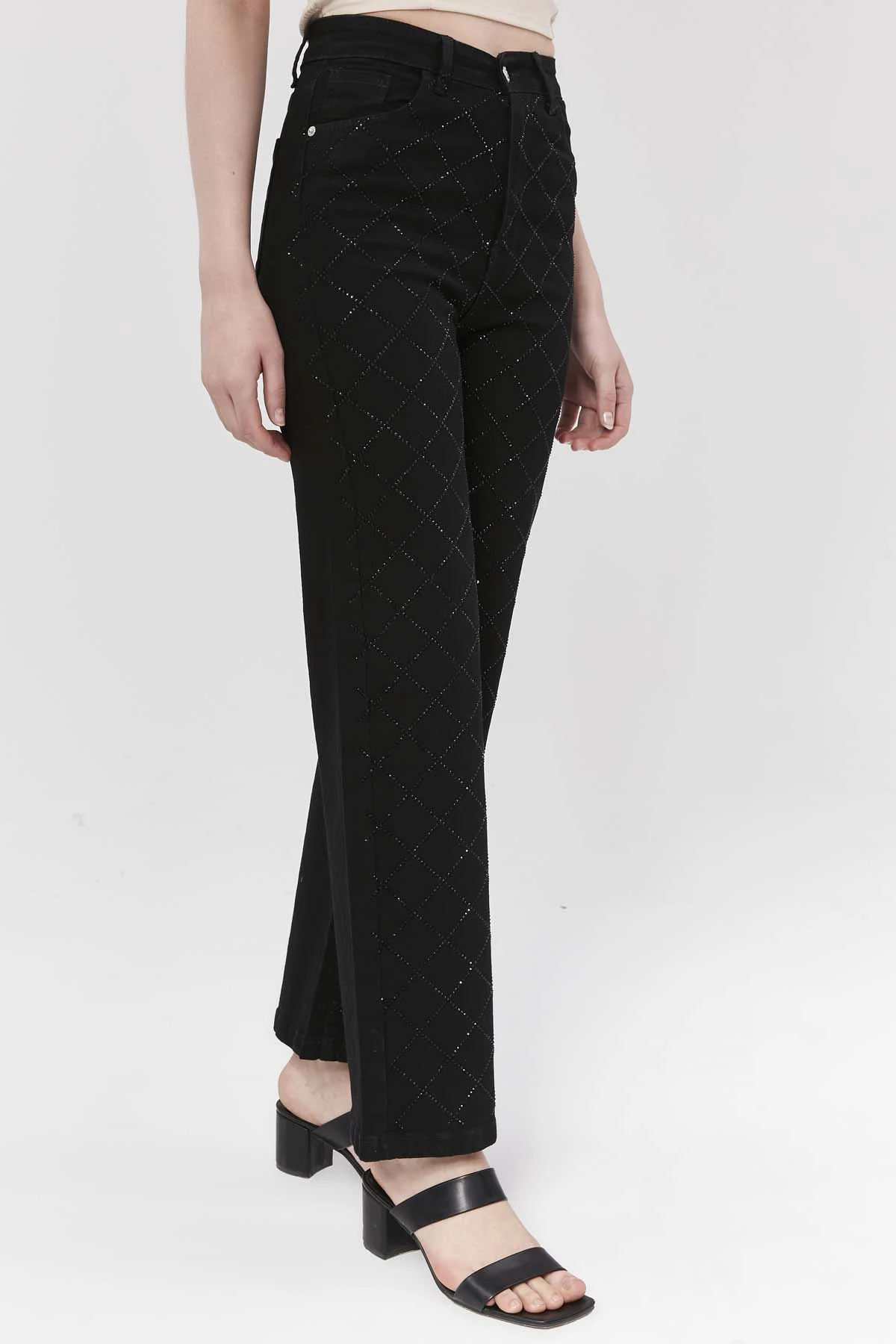 Baklava Desen  Taşlı  Salaş  Kot Pantolon