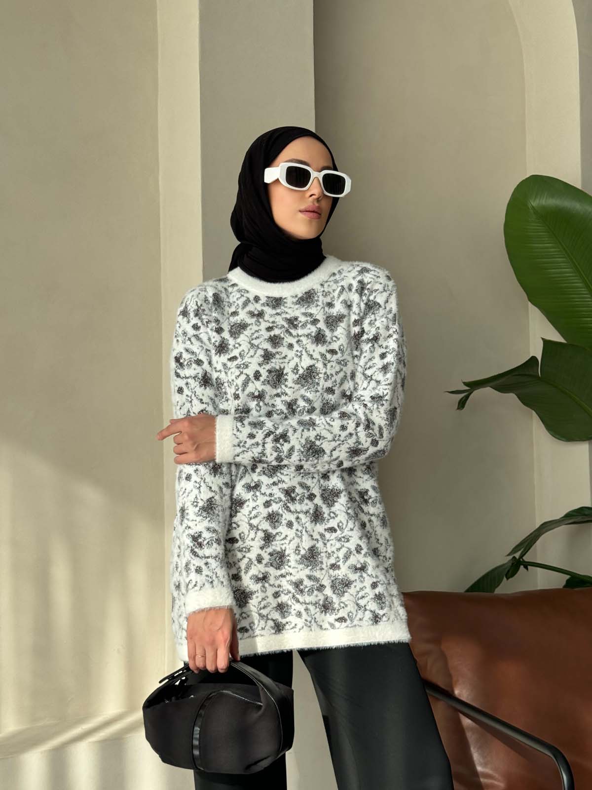 Angora Çiçek Desenli Tunik