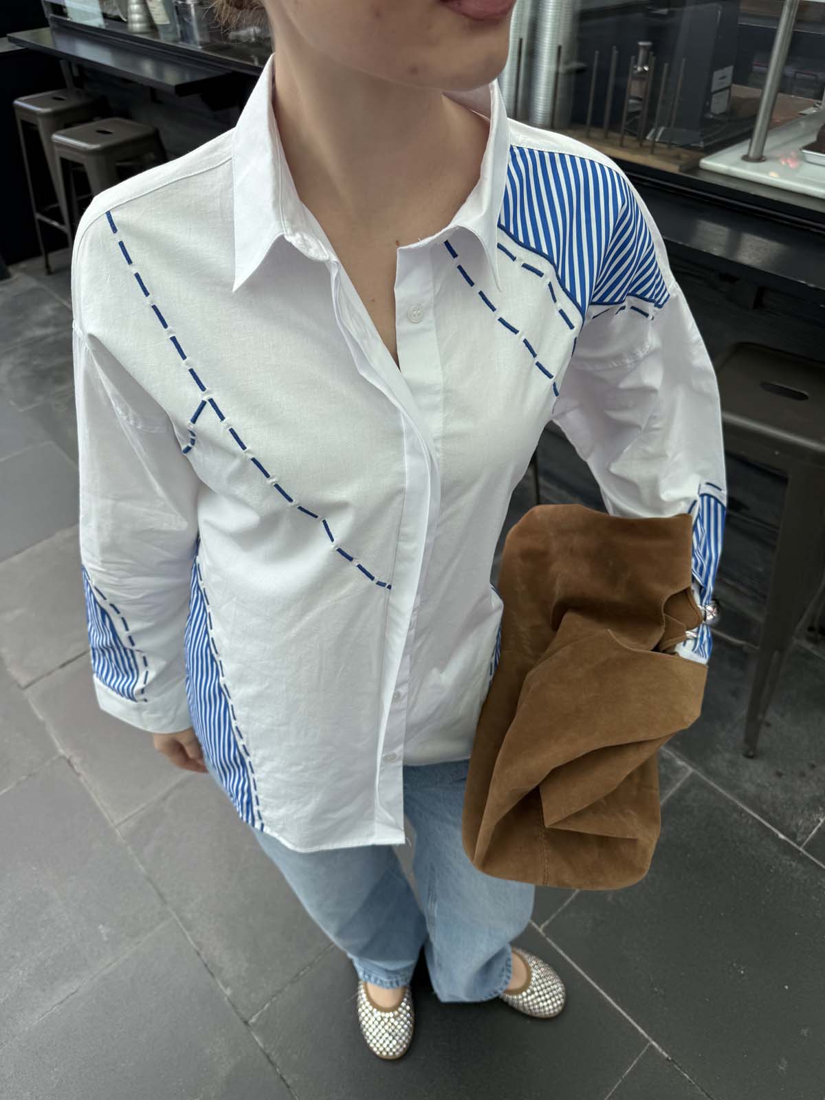 Çizgili Aplikeli Poplin Gömlek