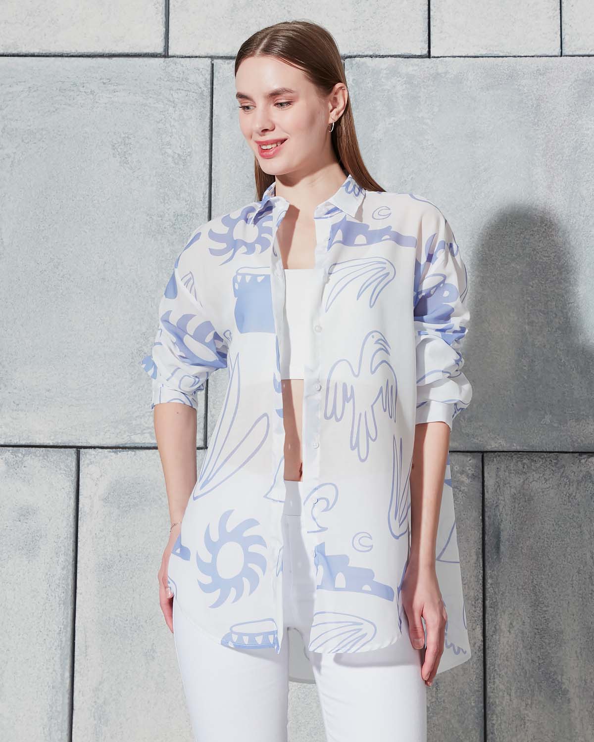 Digital Baskılı(Mavi Kuş) Gömlek