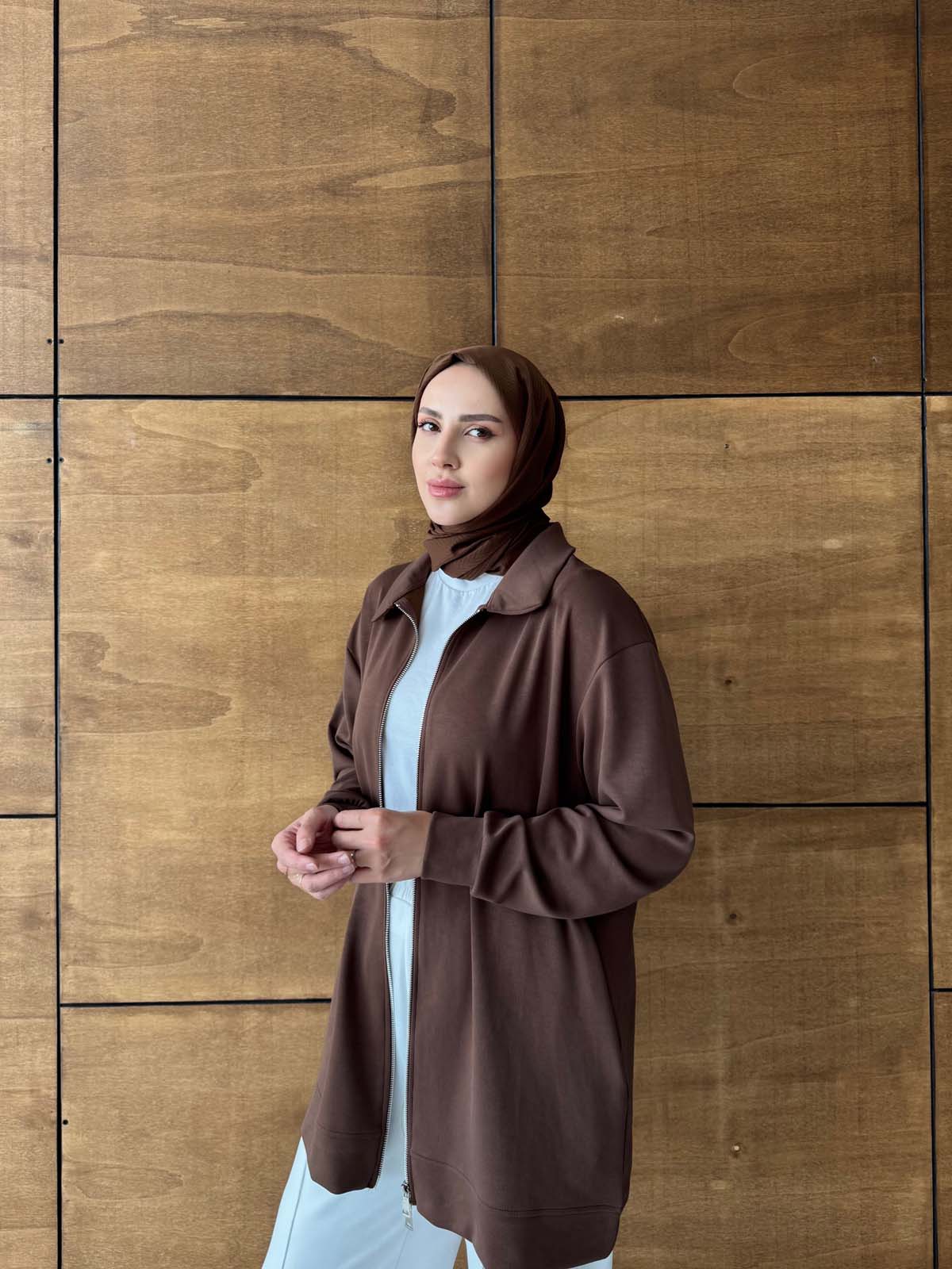 Şık Fermuarlı Uzun Hırka