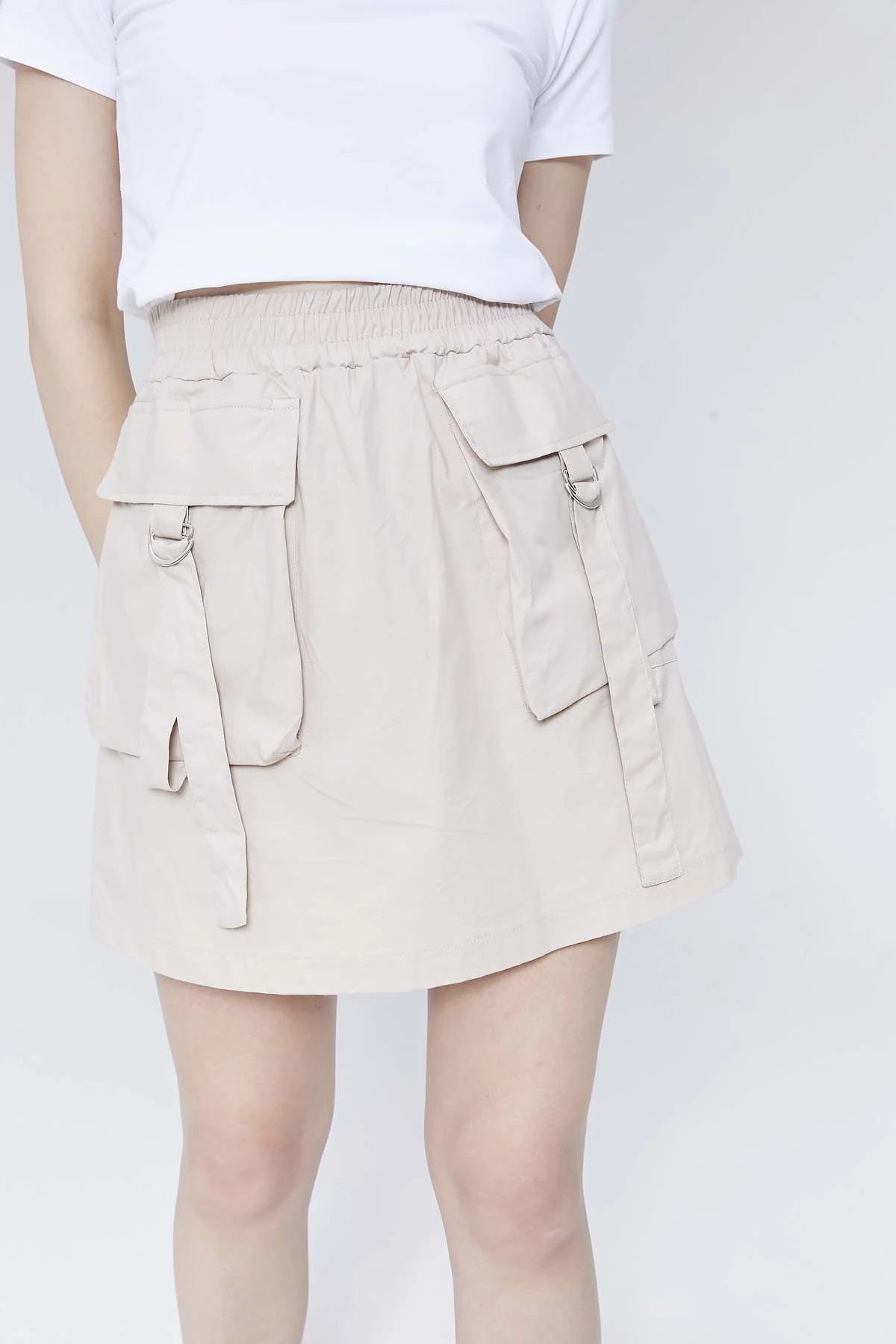 Beli Lastikli Cepli Poplin Kısa Etek