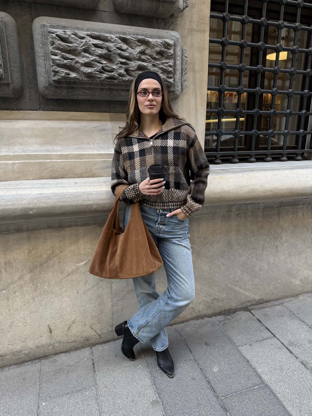 Şardon&Angora Kareli Fermuarlı Hırka