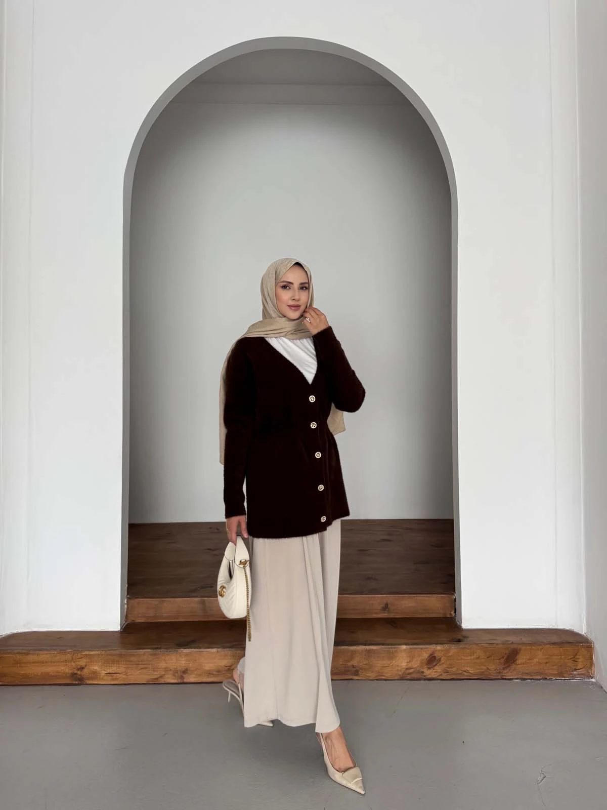 Angora V Yaka Uzun Ceket