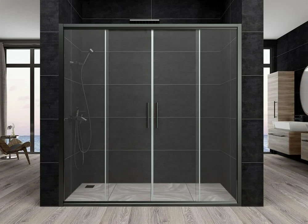 Sürgülü Çift Kapılı Siyah Duşakabin