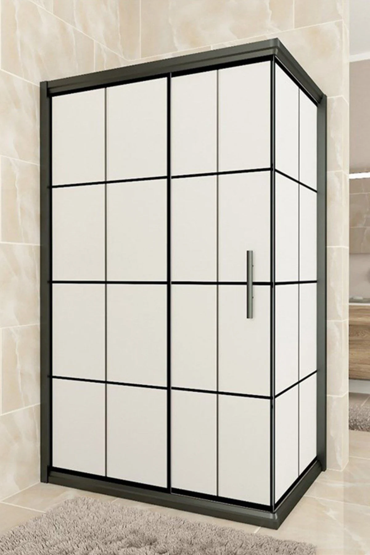 Siyah Desenli Tam Buzlu Cam Duşakabin