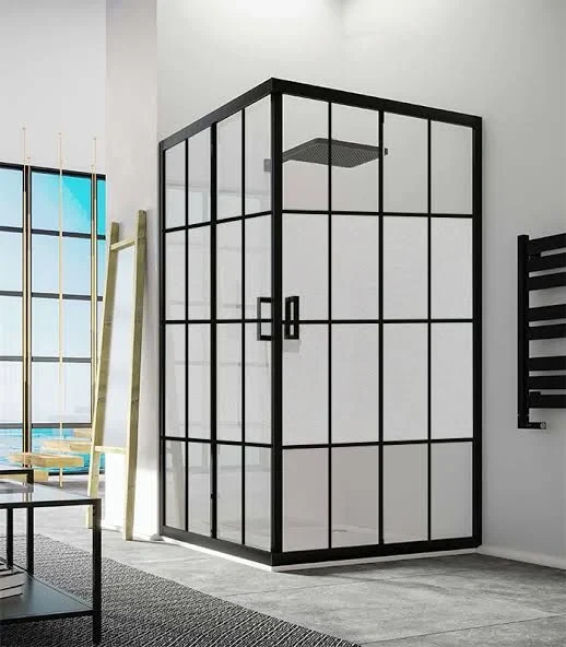 Siyah Desenli Yarı Buzlu Cam Duşakabin