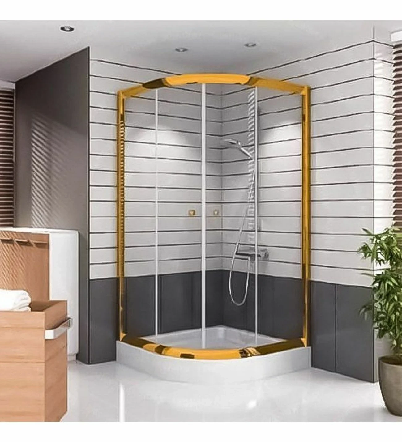 Gold Serisi Altın Sarı Oval Duşakabin Teknesiz