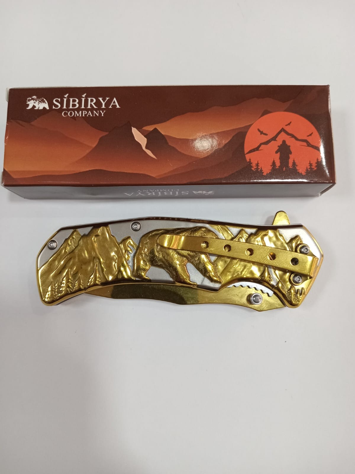 Sibirya Kabartmalı Sarı Renkli Ayı Desenli Kamp Çakısı