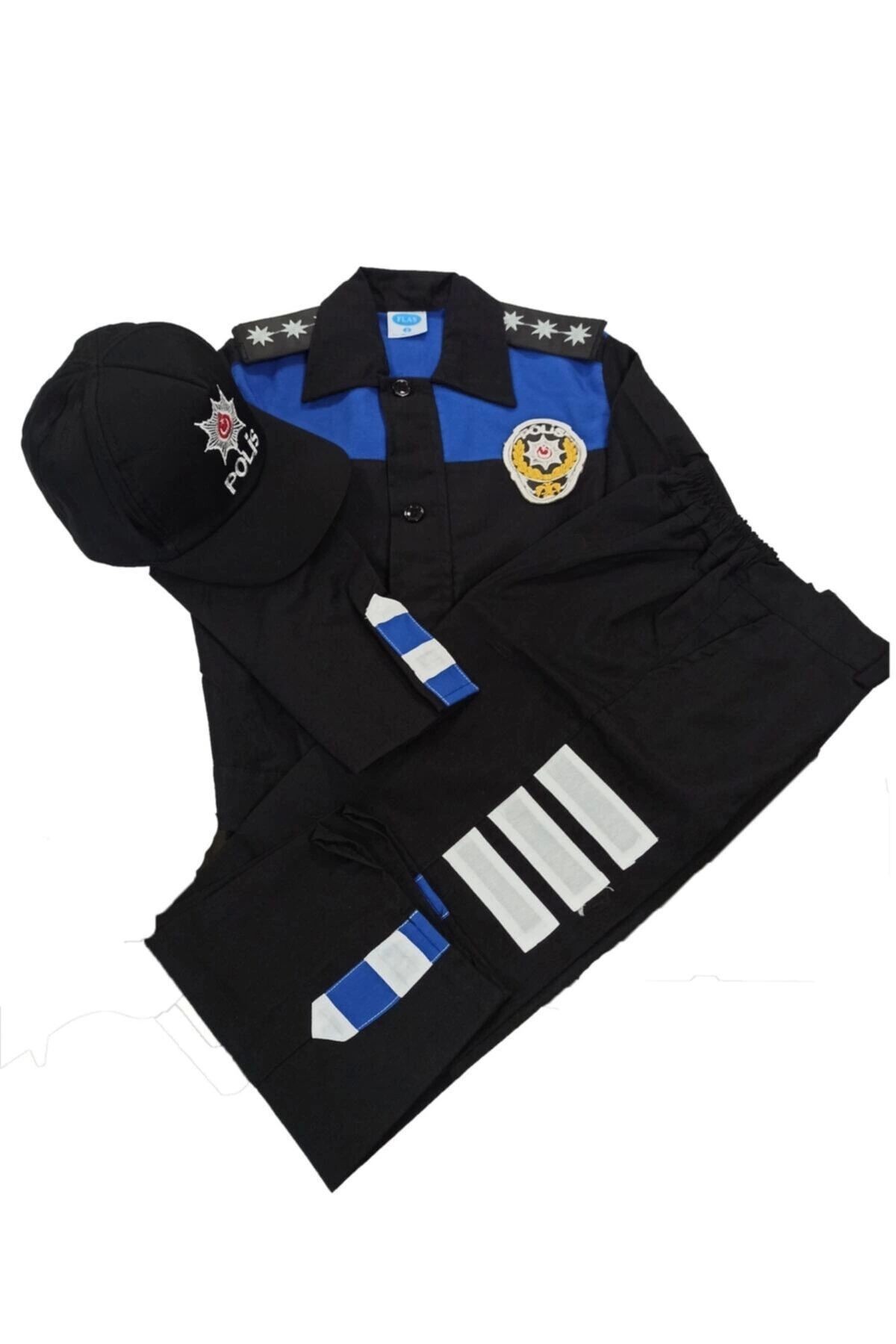 Unisex Çocuk Mavi Siyah Polis Kostümü