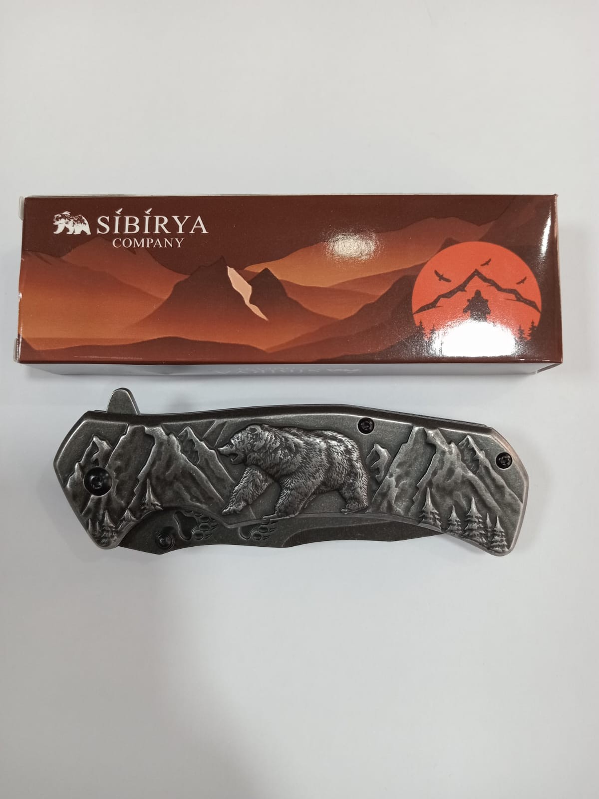 Sibirya Kabartmalı GÜMÜŞ Renkli Ayı Desenli Kamp Çakısı