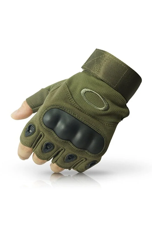 Haki Taktik Kısa Kemikli Asker Polis Motorcu Eldiveni yarım