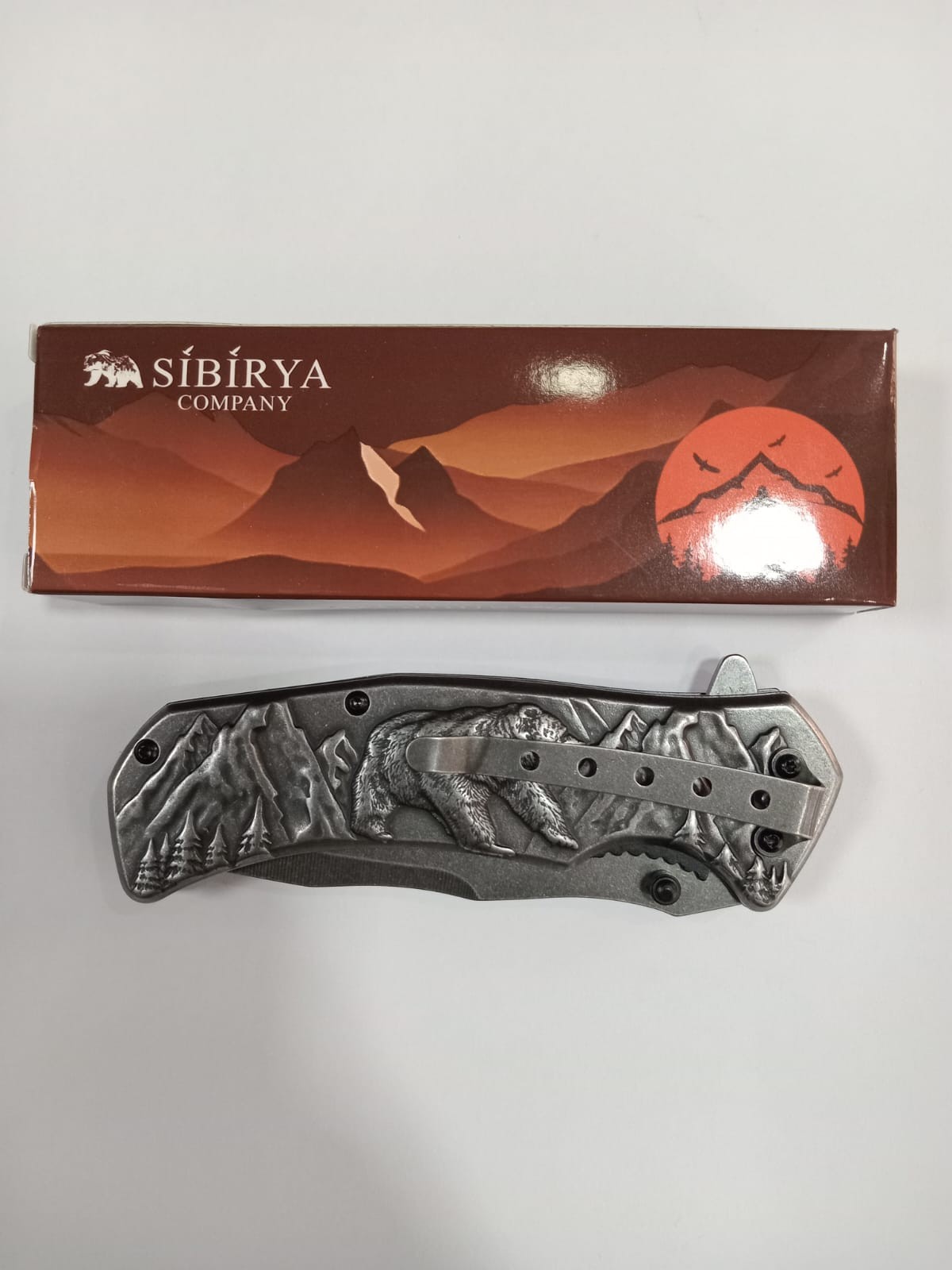 Sibirya Kabartmalı GÜMÜŞ Renkli Ayı Desenli Kamp Çakısı