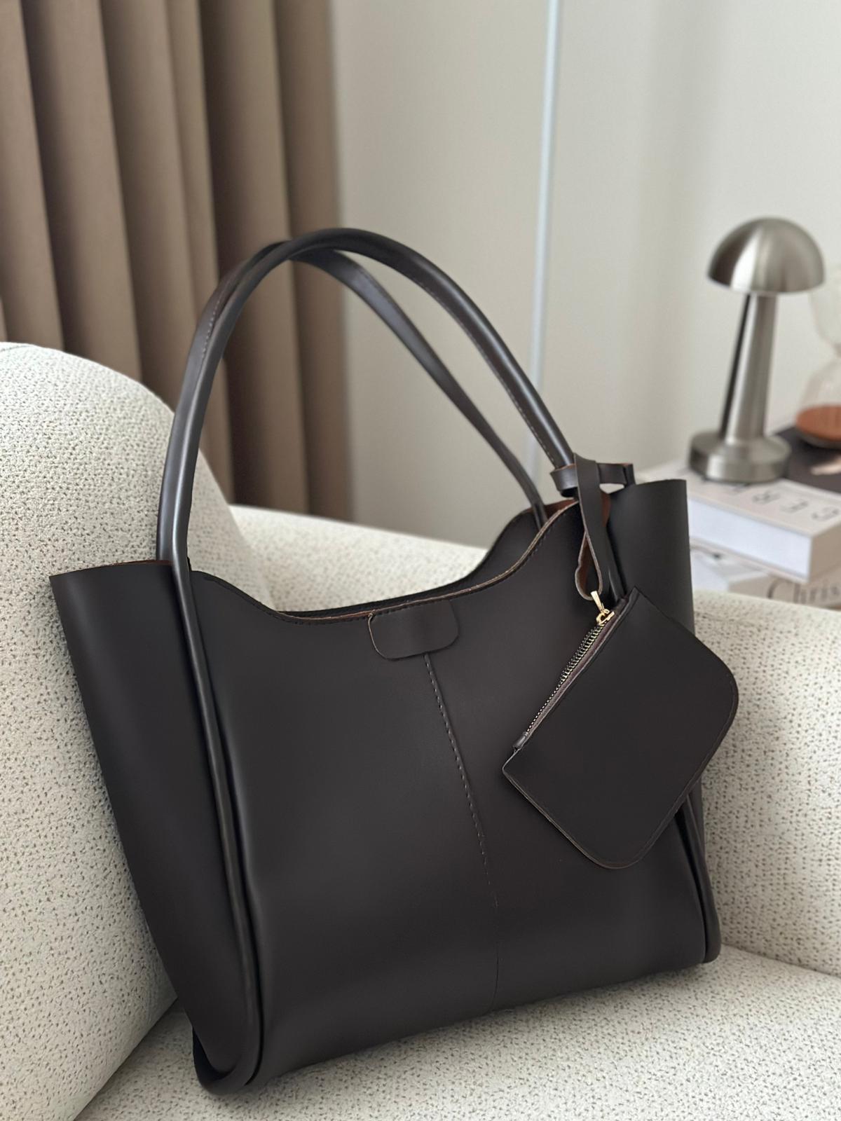  Minimalist Cüzdanlı Deri Omuz Çantası - Acı Kahve